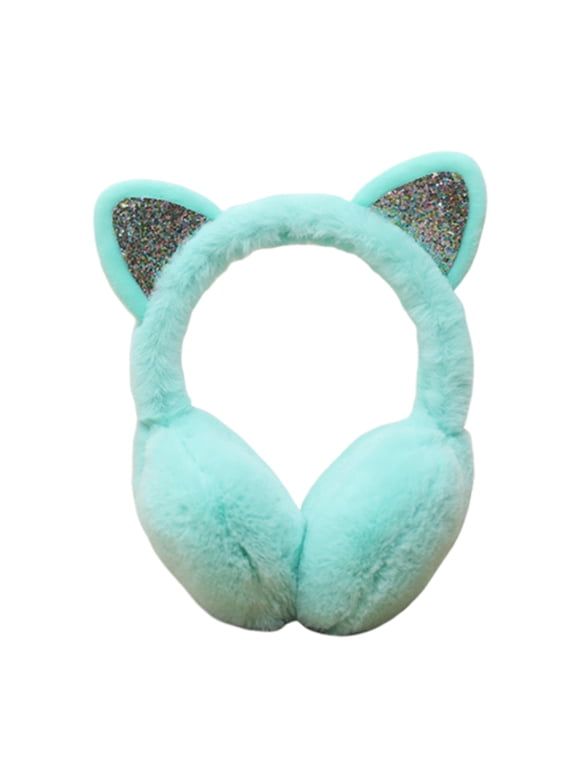 Earmuffs Skin-friendly Cute Cat Shape Design Plush Winter Warm Ear Muffs for Outdoor,Green