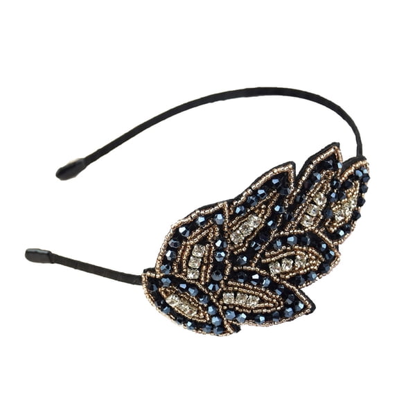 harmtty Elastic Non-slip Girls Headband Headwear Rhinestone Leaves Decor Thin Hair Hoop Hair Accessories