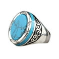 thumbnail image 1 of harmtty Electroplating Polishing Wide Men Ring Punk Retro Carved Pattern Faux Turquoise Ring Jewelry Accessories, 1 of 7