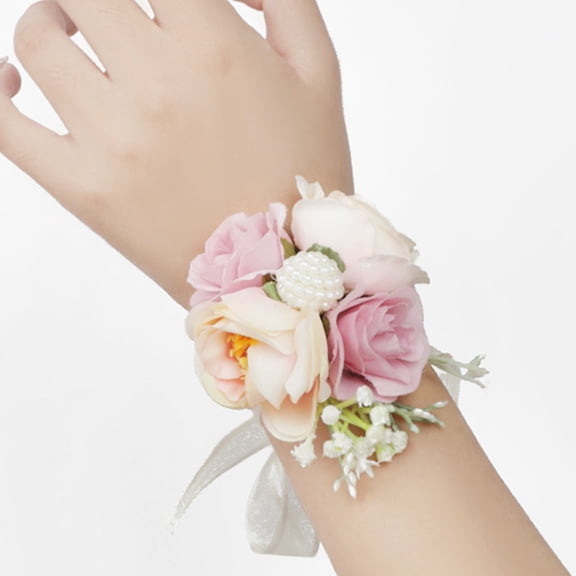 harmtty Elegant Fine Texture Wrist Flower Beautiful Stylish Faux Silk Flower Artificial Flower Wristband for Wedding,Green