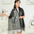 thumbnail image 1 of harmtty Ethnic Style Tassel Extra Long Jacquard Women Scarf Hollow Lace Cheongsam Shawl Female Accessories,Dusty Pink, 1 of 8