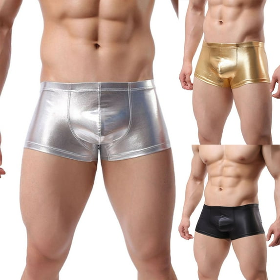 harmtty Fashion Club Men Patent Leather Boxers U Convex Underwear Underpants Shorts,Black