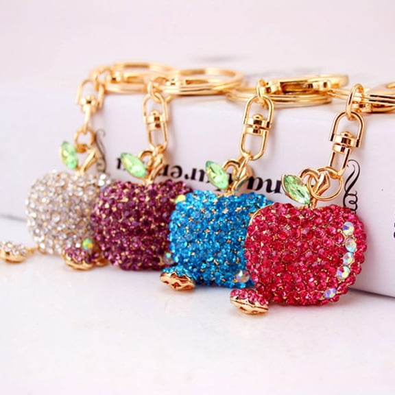 harmtty Fashion Cute Rhinestone Apple Keyring Alloy Car Key Chain Purse Bag Decor Gift,Red