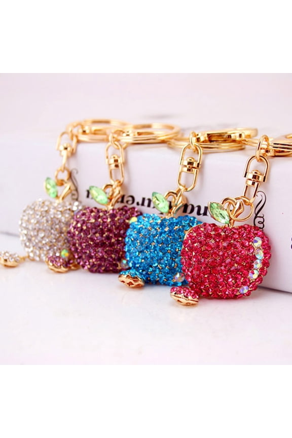 Fashion Cute Rhinestone Apple Keyring Alloy Car Key Chain Purse Bag Decor Gift,Red