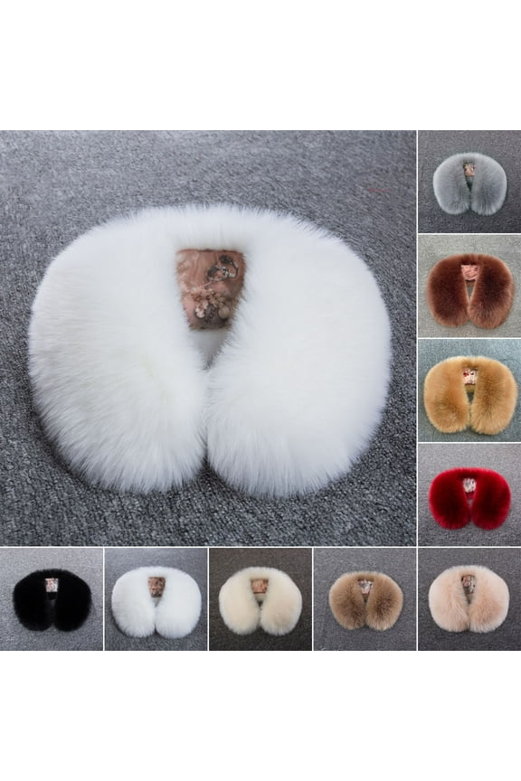 Fashion Fake Collar Thickened Soft Fluffy Faux Fur Solid Color Cold-resistant Windproof Unisex Winter Neck Warmer Scarf Women Men Neck Wrap Wine Red