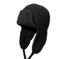 thumbnail image 1 of harmtty Fashion Knitted Hat Thickened Soft Hat Women's Knitted Hat Earflap Beanie Super Soft Solid Color Thickened Windproof Cold Weather Fashion Knitted Black, 1 of 8