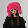 thumbnail image 1 of harmtty Fashion Ladies Winter Hat Long Rabbit Ear Hat Fluffy Cozy Thick Plush Warm Windproof Ear Protection Pure Color Lightweight Unisex Party Cosplay Cap Rose Red, 1 of 8