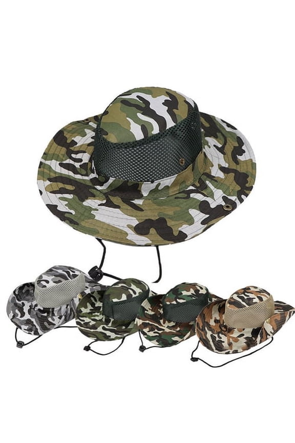 Fashion Outdoor Wide Brim Camouflage Fisherman Bucket Boonie Hat Anti UV Cap,White-Grey