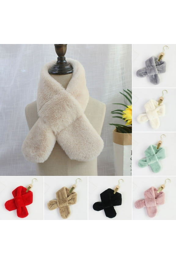Fashion Solid Color Wide Korean Style Kids Scarf Autumn Winter Double-sided Imitation Rabbit Fur Cross Collar Scarf Apricot
