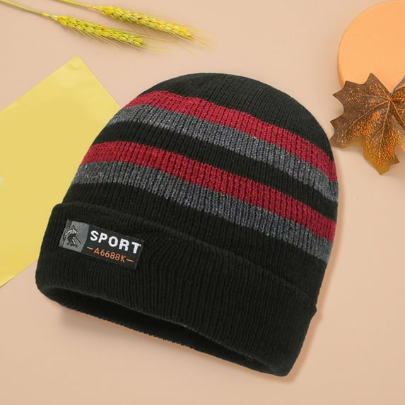harmtty Fashion Winter Knitted Hat Striped Color Matching Thick Elastic Warm Soft Windproof Soft Anti-slip Cold Resistant Men Outdoor Skiing Cap Beanie Coffee