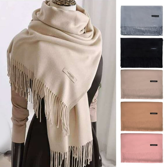 harmtty Fashion Women Fall Winter Scarf Thickened Faux Tassel Solid Color Soft Wide Long Cozy Windproof Cold Resistant Decorative Women Thickened Scarf Black A