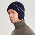 thumbnail image 1 of harmtty Fashion Women Men Winter Beanie Hat Solid Color Unisex Knit Wool Hat Thickened Ribbed Fleece Lined Hat with Earflaps Coffee, 1 of 8