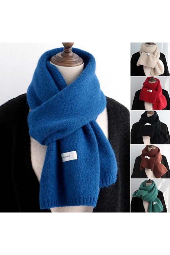 Fashion Women Scarf Solid Color Labeling Thickened Long Stretch Imitation Windproof Knitted Neck Scarf Streetwear Beige