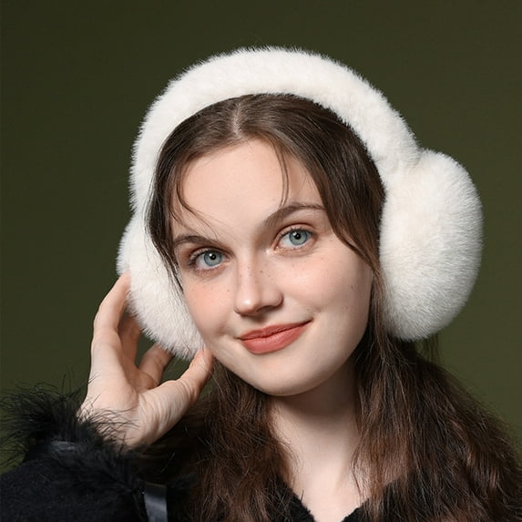 harmtty Fashion Women Winter Earmuffs Faux Fur Thick Cozy Solid Color Elastic Lightweight Anti slip Foldable Ear Ear Cover Outdoor Ear Warmers Black