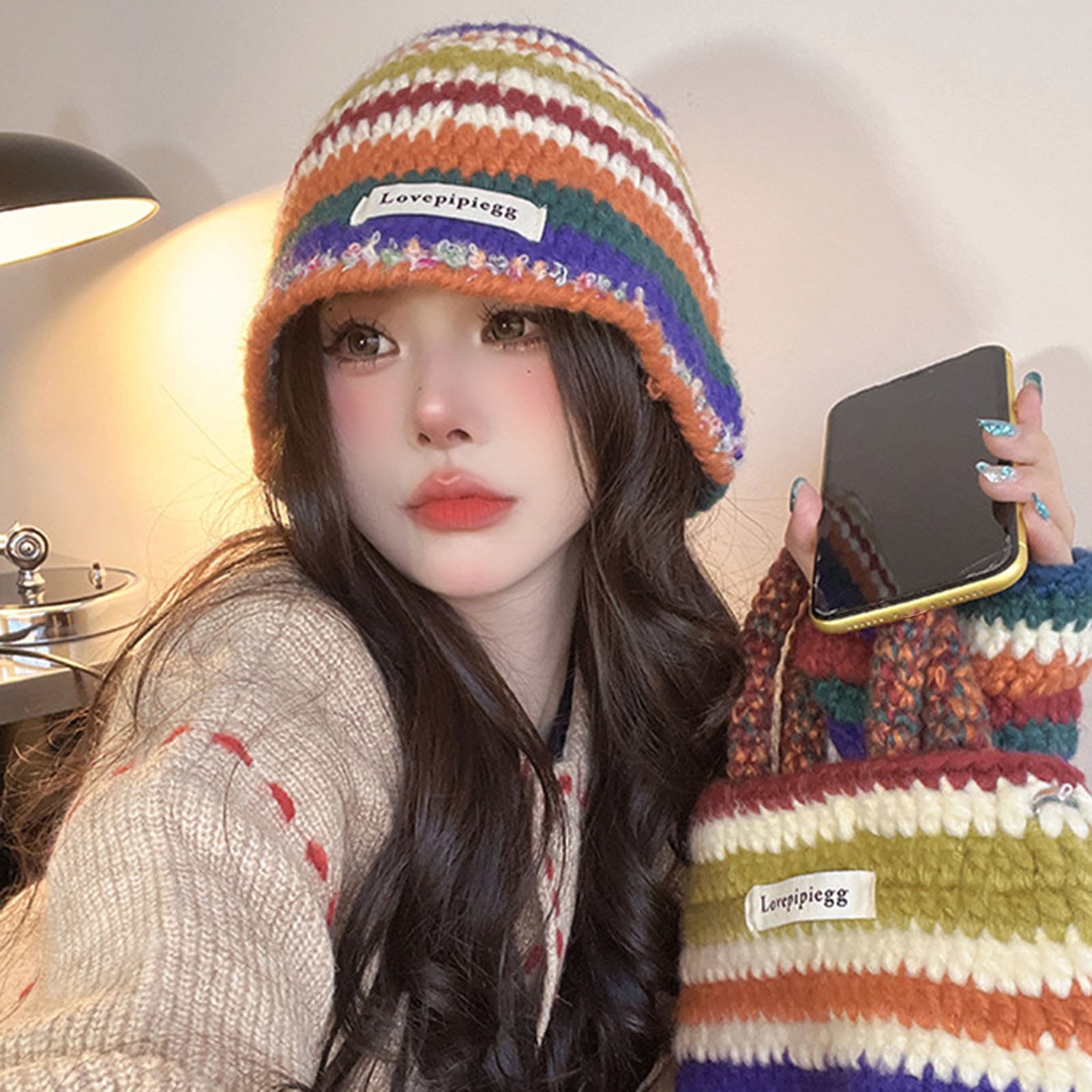 Stylish Multicolor Knit Women\'s Hat Multi Color Rib Knit Beanie – Lakhay-Retail main image 4