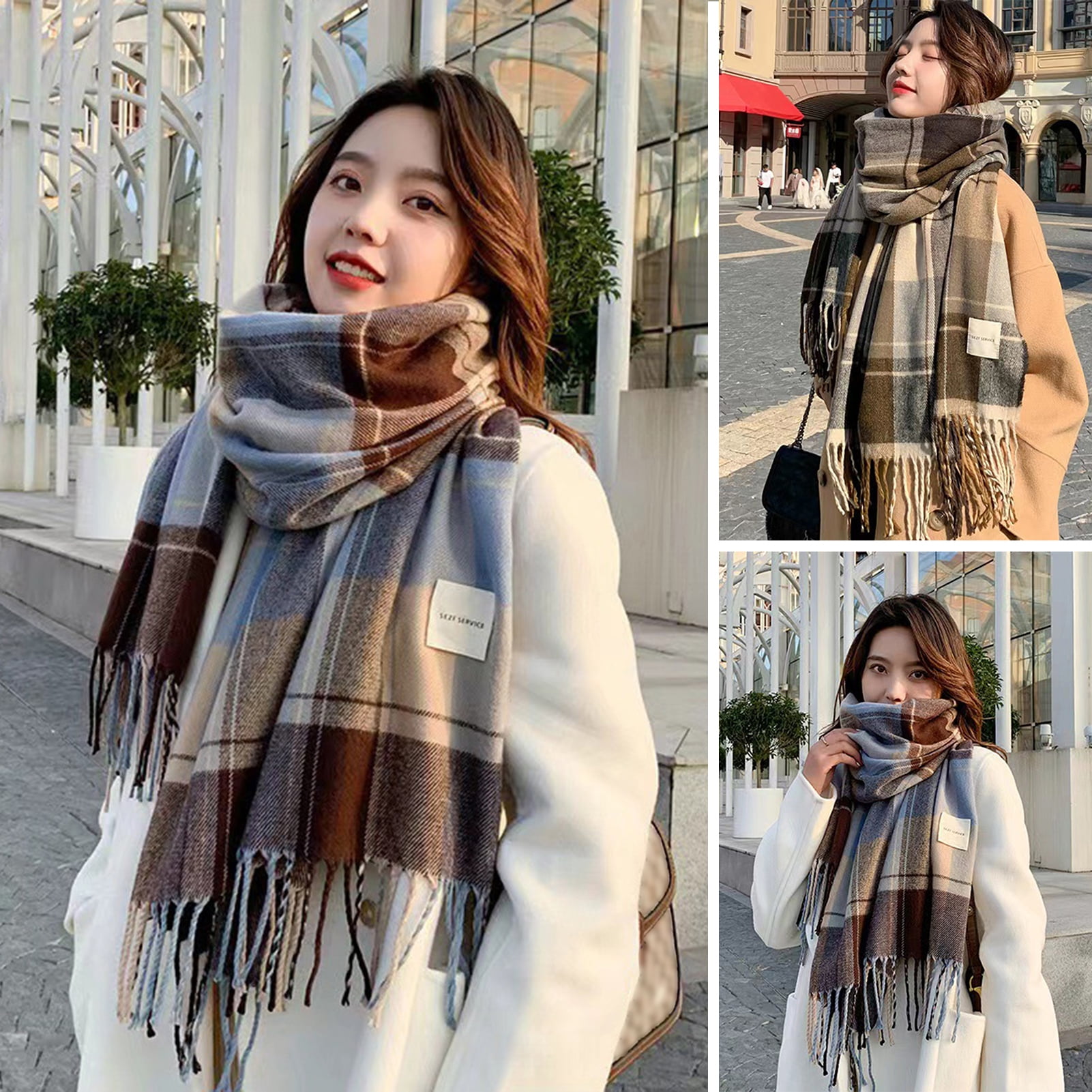Fashion Casual Plaid Tassel Split Joint Scarf Fashion Casual Plaid Tassel Split Joint Scarf