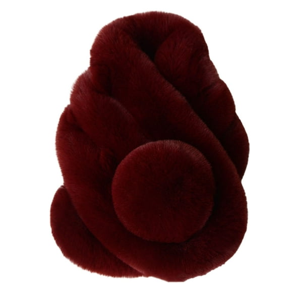harmtty Faux Fur Solid Color Winter Scarf Plush Ball Wide Thickened Furry Scarf Wrap Fashion Accessories,Wine Red