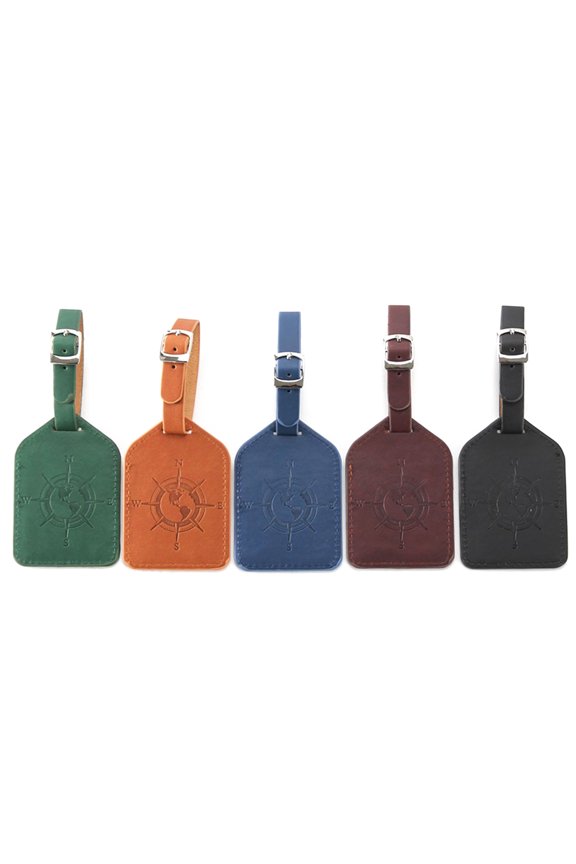 Faux Leather Solid Color Luggage Tag Travel Suitcase ID Address Baggage Label,Green