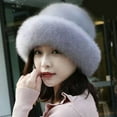 thumbnail image 1 of harmtty Female Hat Solid Color Fluffy Thickened Ear Protection Dome Winter Coldproof Elegant Russian Hat Faux Fur Headband Streetwear Wine Red, 1 of 8
