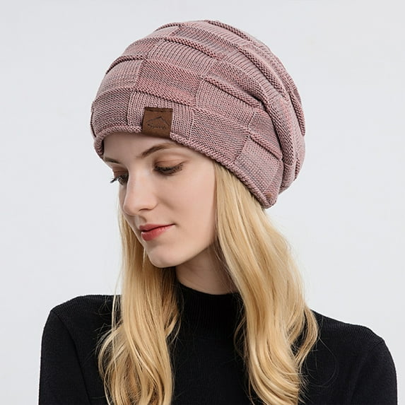 harmtty Female Hat Solid Color Stretch Dome No Brim Windproof Autumn Winter Thickened Plush Lining Hat Streetwear Blue