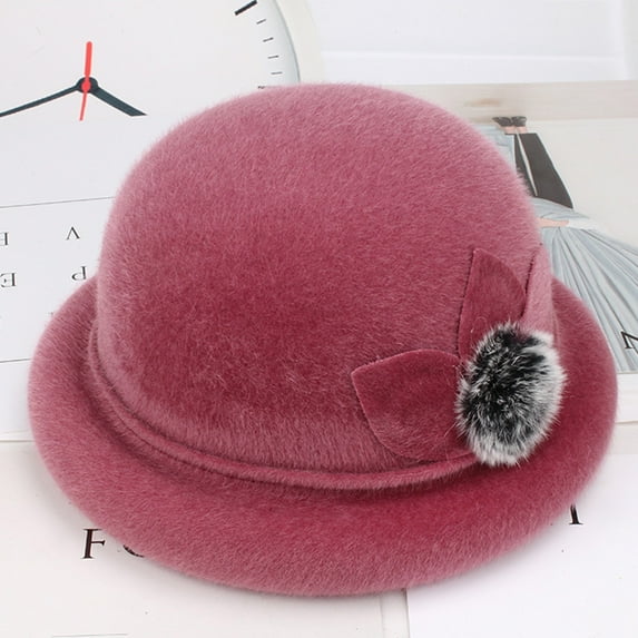 harmtty Female Winter Hat Elegant Solid Color Windproof Flower Embellished Ultra-Thick Keep Warm Comfortable Autumn Winter Imitation Fur Hat Basin Caps for Lady Black