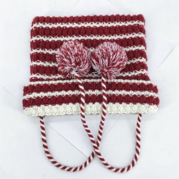 harmtty Female Winter Hat Knitted Striped Contrast Color Plush Ball Cat Ears Keep Warm String Soft Headwear Lady Beanie Skiing Hat Black White
