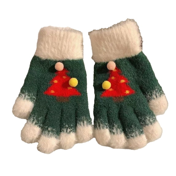 harmtty Festive Wear Gloves Knitted Christmas Tree Pattern Gloves for Men Women Fuzzy Winter Gloves Cozy Festive Wear for Adults Kids Stylish Holiday Season