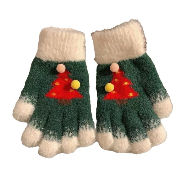 harmtty Festive Wear Gloves Knitted Christmas Tree Pattern Gloves for Men Women Fuzzy Winter Gloves Cozy Festive Wear for Adults Kids Stylish Holiday Season