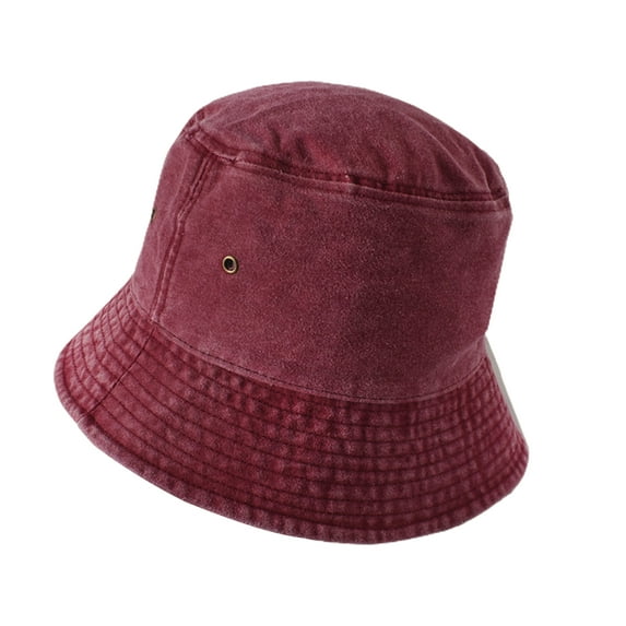 harmtty Fisherman Hat Vintage Foldable Denim Simple Style Bucket Hat for Men,Wine Red