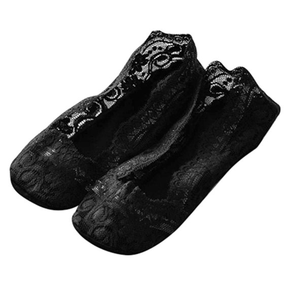 harmtty Flats Elastic Lace Low Cut Invisible No-show Women Boat Ankle Socks,Black
