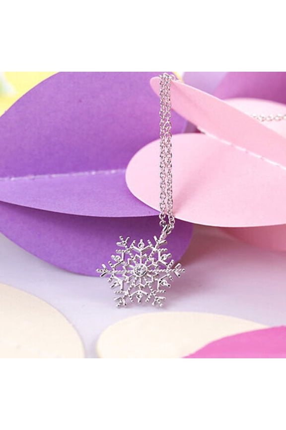Frozen Snowflake Shiny Rhinestone Pendant Chain Necklace Christmas Gift