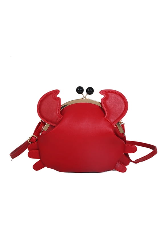 Funny Crab Shape Solid Color Lady Faux Leather Twist Lock Crossbody Shoulder Bag,Red