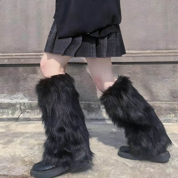 harmtty Fuzzy Leg Warmers Women Knee Length Faux Fur Leg Warmers Winter Long Boots Shoes Cuff Cover for Girls Street Party Daily Wear