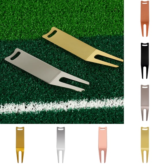 harmtty Golf Divot Tool 2 Pins Polished Easy to Install Portable Golf Training Golf Ball Marker Pitch Fork Daily Use,Silver