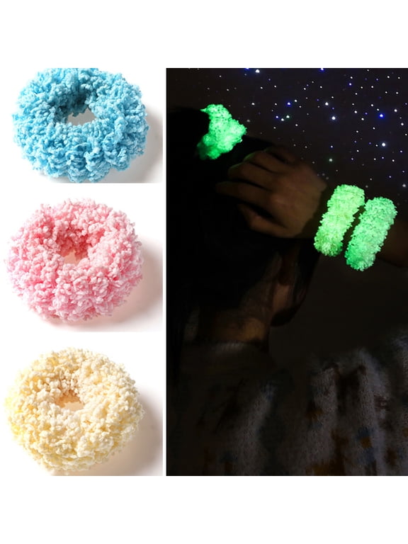 Hair Band Fuzzy High Elasticity Thickened Soft Cozy Hair Accessories Solid Color Luminous Women Hair Tie Ponytail Holder for Work,Blue