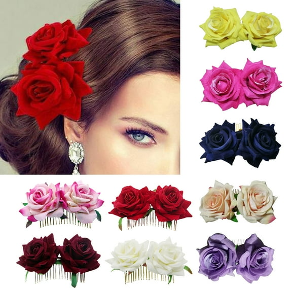 harmtty Hair Comb Simulation Flower Realistic Rose Elegant Anti-slip Anti-deformed Decorate Plant Hair Holders Pointed Teeth Hair Clip for Wedding,Red