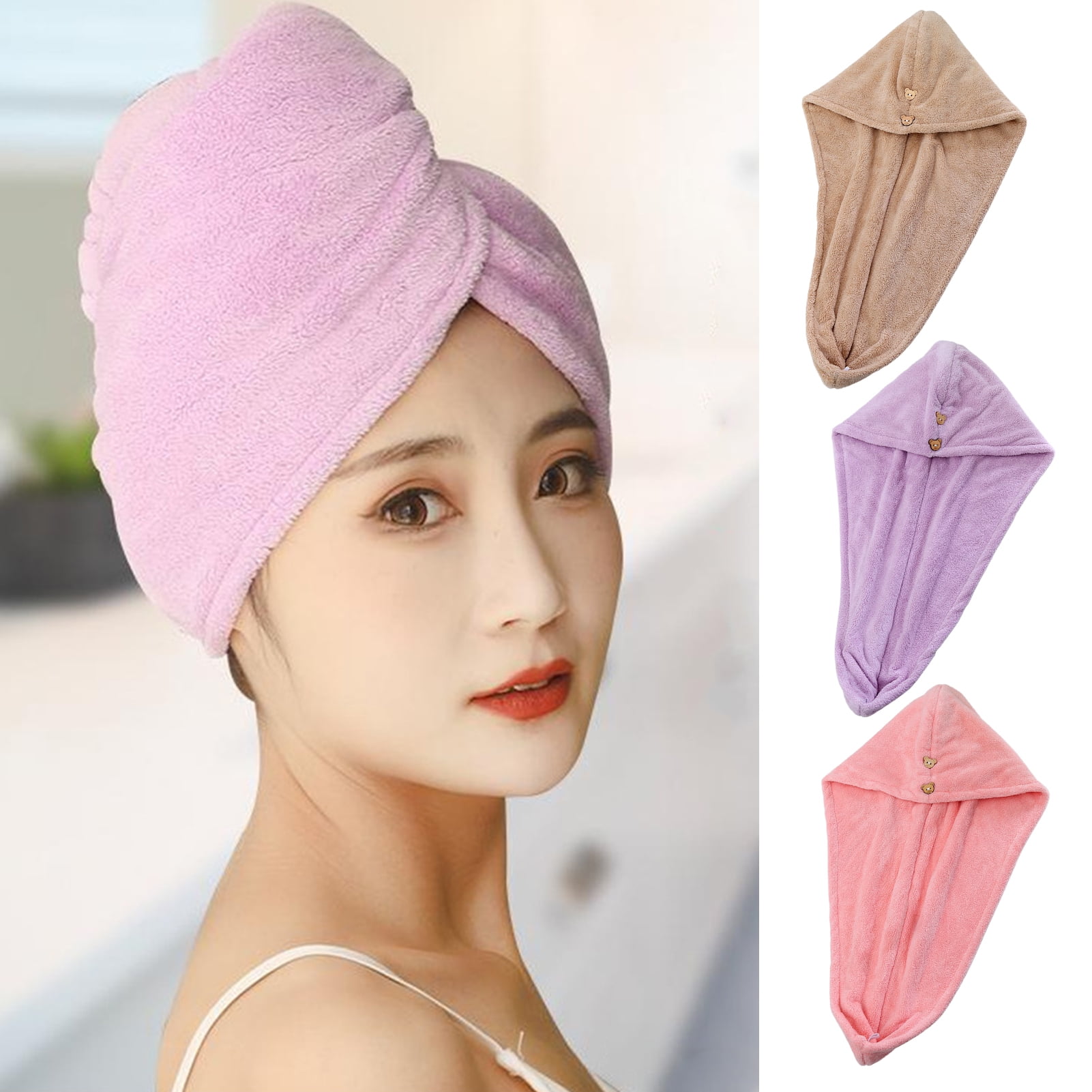harmtty Hair Drying Hat with Button Super Absorbent Quick Dry Curly