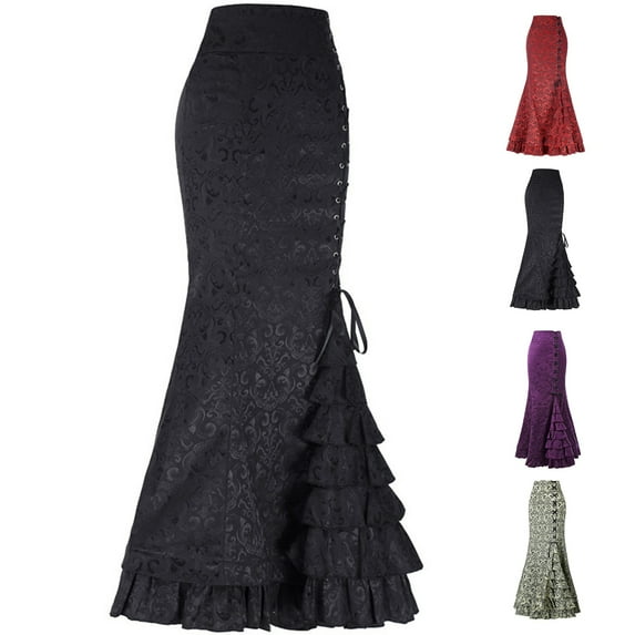 harmtty Halloween Skirt Jacquard Fishtail Women Punk Style Vintage Ruffles Bodycon Skirt for Festival