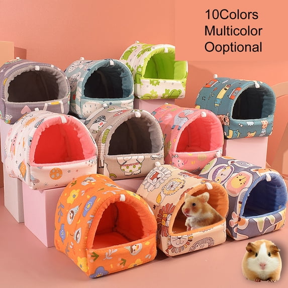 harmtty Hamster Nest Printing Semi-closed Soft Big Space Comfortable Keep Warm Practical Elephant Pattern Hamster Bed for Winter Mint Green