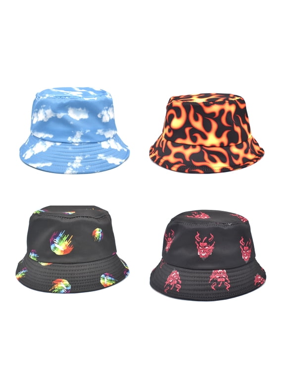 Hat Blue Cloud Printing Ventilate Unisex Print Cotton Packable Bucket Hat for Sport,Flame