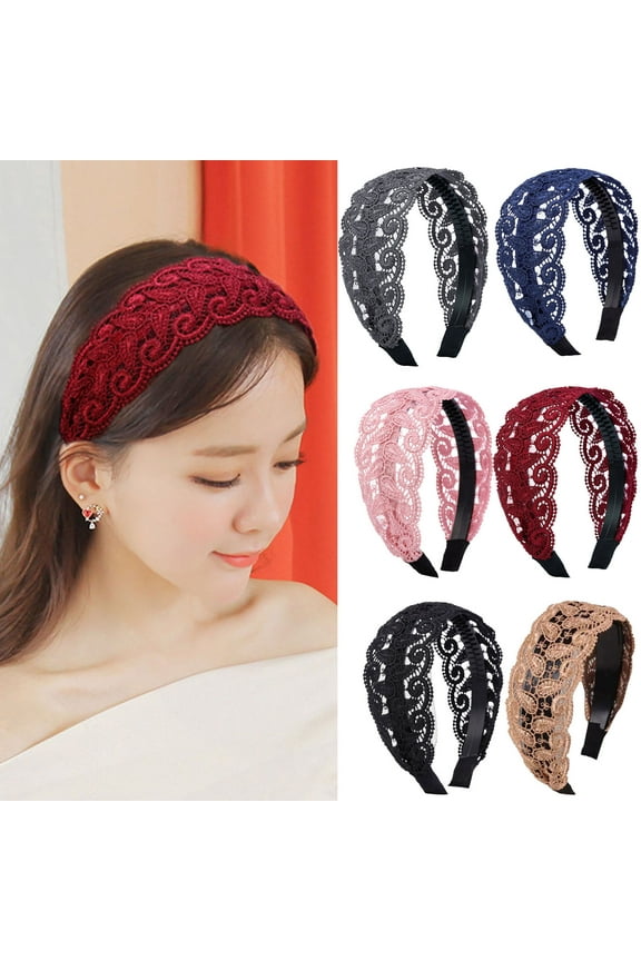Headband Anti- with Teeth Elegant Wide High Toughness Stable Fixing Hair Accessories Delicate Lace Embroidery Women Hairband for Party,Black