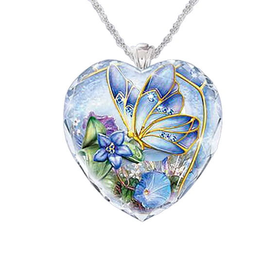 harmtty Heart Necklace Elegant Trendy Alloy Women Butterfly Pendant Necklace,Blue