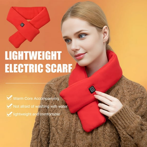 harmtty Heated Scarf Waterproof Fabric Fast Heating Electric Heated Scarf Rechargeable 3 Temp Settings Winter Scarf