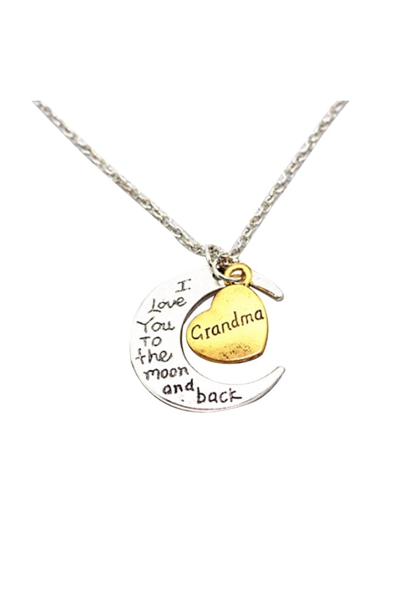 I Love You Carved Letter Moon Love Heart Pendant Necklace Family Jewelry Gift,Grandma