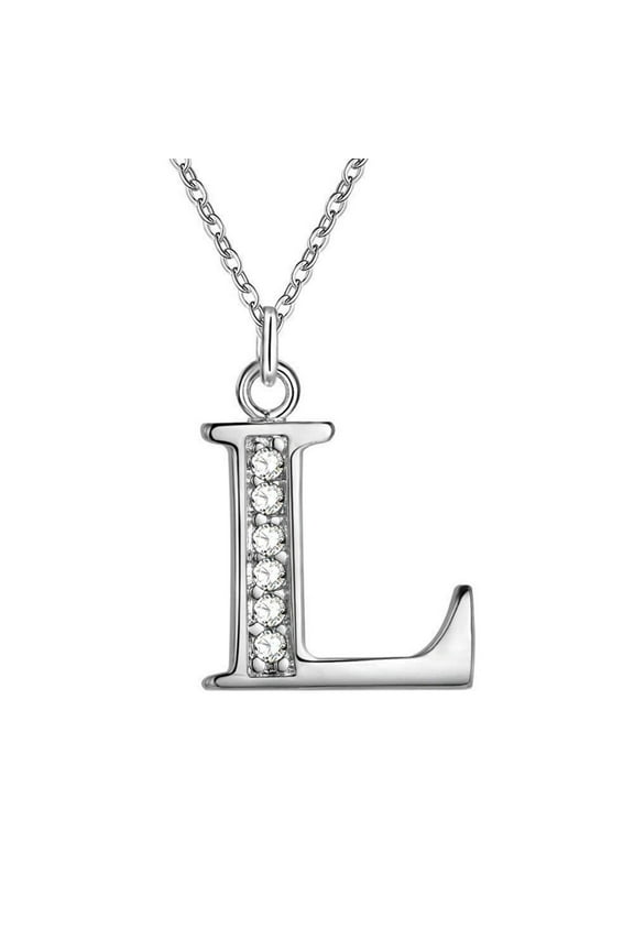 Initial Necklace 26 Letters Rhinestones Unisex Electroplated Necklace for Mothers Day,L