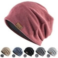 thumbnail image 1 of harmtty Knitted Hat Plush Lining Casual Hip Hop Super Soft Stretchy Keep Warm Solid Color Women Men Unisex Beanie Cap for Spring Autumn Winter,Khaki, 1 of 7