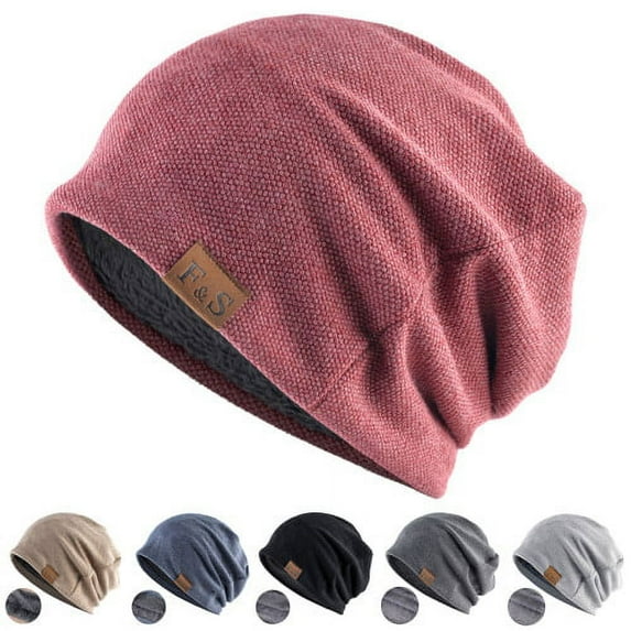 harmtty Knitted Hat Plush Lining Casual Hip Hop Super Soft Stretchy Keep Warm Solid Color Women Men Unisex Beanie Cap for Spring Autumn Winter,Khaki