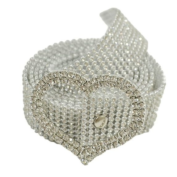 harmtty Luxury Women Full Rhinestone Inlaid Round Heart Oval Buckle Belt Jeans Waistband