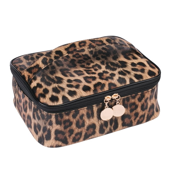 harmtty Makeup Bag Leopard Compartment Faux Leather Lightweight Multi-function Travel Cosmetic Case for Vacation,Leopard Print