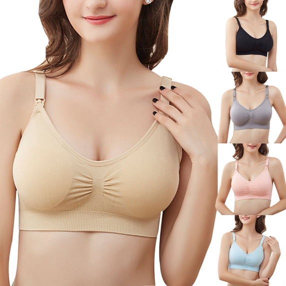 harmtty Maternity Nursing Bra Pregnancy Solid Color Wireless Breastfeeding Underwear,Pink,XL